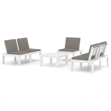 Set Divani da Giardino con Cuscini 4 pz in Plastica Bianco