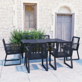 Set da Pranzo da Giardino 7 pz in Rattan PVC Nero