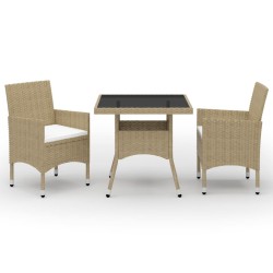 Set da Pranzo da Giardino 3 pz Beige in Polyrattan e Vetro