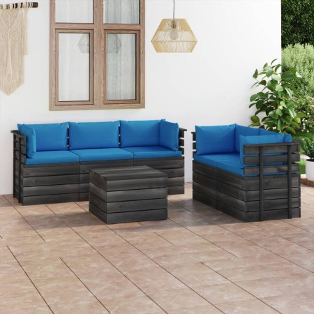 Set Divani da Giardino su Pallet 6 pz con Cuscini Massello Pino