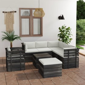 Set Divani da Giardino su Pallet 8 pz con Cuscini Massello Pino