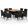 Set da Pranzo da Giardino 9 pz in Polyrattan e Acacia Nero