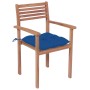 Sedie da Giardino 4 pz con Cuscini Blu Massello di Teak