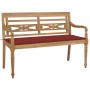 Panca Batavia con Cuscino Rosso 120 cm in Massello di Teak