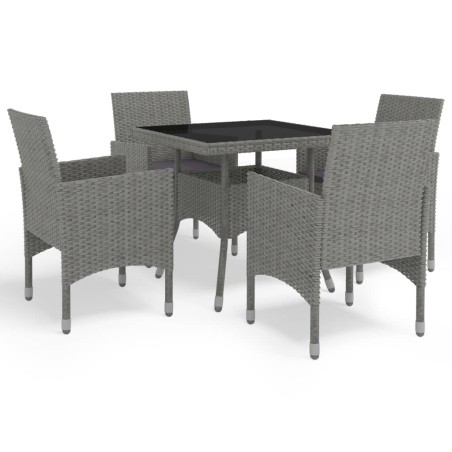 Set Mobili da Pranzo da Giardino 5 pz Grigio Polyrattan e Vetro