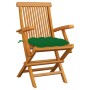 Sedie da Giardino con Cuscini Verdi 3pz Legno Massello di Teak