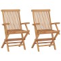 Sedie da Giardino 2 pz con Cuscini Grigi Legno Massello di Teak