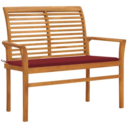 Panca da Giardino con Cuscino Rosso Vino 112 cm Legno di Teak