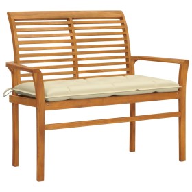 Panca da Giardino e Cuscino Bianco Crema 112 cm Legno di Teak