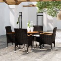 Set da Pranzo per Giardino 5 pz in Polyrattan Nero