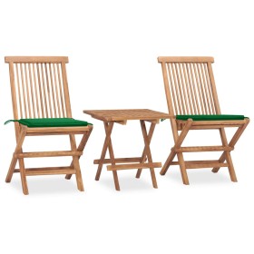 Set da Pranzo Giardino Pieghevole 3 pz Cuscino Massello di Teak