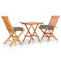 Set da Bistrot 3 pz con Cuscini Grigi in Legno Massello di Teak