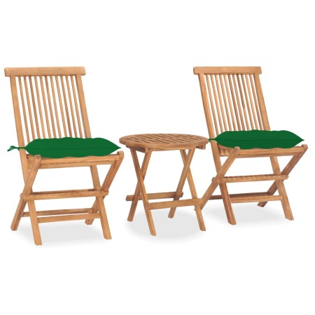 Set da Pranzo Giardino Pieghevole 3 pz Cuscino Massello di Teak