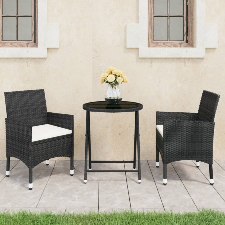 Set da Bistrot per Giardino 3 pz in Polyrattan e Vetro Nero