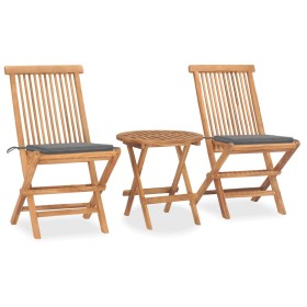 Set da Pranzo Giardino Pieghevole 3 pz Cuscino Massello di Teak