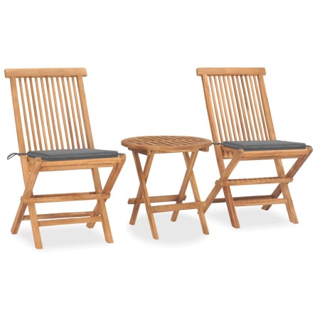 Set da Pranzo Giardino Pieghevole 3 pz Cuscino Massello di Teak