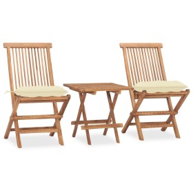 Set da Pranzo Giardino Pieghevole 3 pz Cuscino Massello di Teak