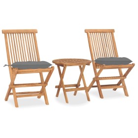 Set da Pranzo Giardino Pieghevole 3 pz Cuscino Massello di Teak