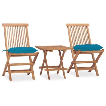 Set da Pranzo Giardino Pieghevole 3 pz Cuscino Massello di Teak