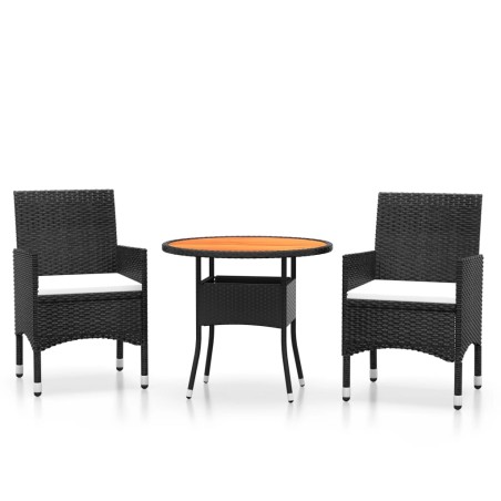 Set da Pranzo per Giardino 3 pz in Polyrattan Nero