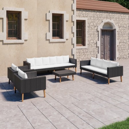 Set Divani da Giardino 5 pz con Cuscini in Polyrattan Nero