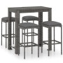 Set da Bar da Giardino 5 pz con Cuscini in Polyrattan Grigio