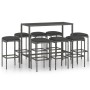 Set da Bar da Giardino 9 pz con Cuscini in Polyrattan Grigio