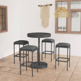 Set da Bar da Giardino 5 pz con Cuscini in Polyrattan Grigio