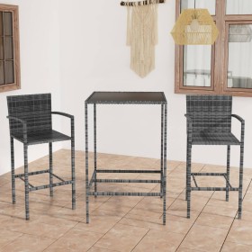 Set Bar da Giardino 3 pz in Polyrattan Grigio