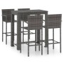 Set Bar da Giardino 5 pz con Braccioli in Polyrattan Grigio