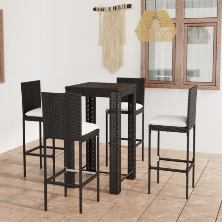 Set Bar da Giardino 5 pz con Cuscini Polyrattan Nero