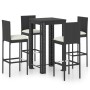 Set Bar da Giardino 5 pz con Cuscini Polyrattan Nero