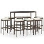 Set da Bar da Giardino 9 pz con Cuscini in Polyrattan Marrone