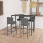 Set da Bar da Giardino 5 pz con Cuscini in Polyrattan Grigio