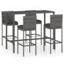 Set da Bar da Giardino 5 pz con Cuscini in Polyrattan Grigio