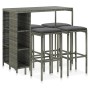 Set da Bar da Giardino 5 pz con Cuscini in Polyrattan Grigio