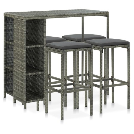 Set da Bar da Giardino 5 pz con Cuscini in Polyrattan Grigio