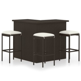 Set da Bar da Giardino 4 pz con Cuscini in Polyrattan Marrone