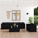 Set Divani da Giardino 7 pz con Cuscini in Polyrattan Nero