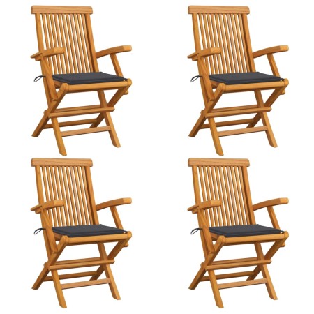 Sedie da Giardino con Cuscini Antracite 4pz Legno Massello Teak