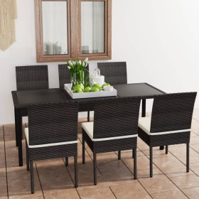 Set da Pranzo da Giardino 7 pz in Polyrattan Nero