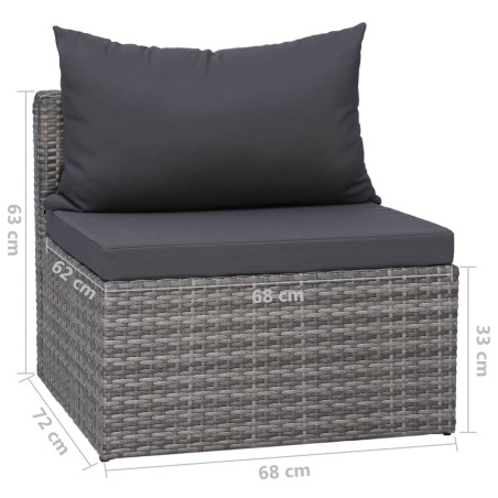 Set Divani da Giardino 7 pz con Cuscini in Polyrattan Grigio