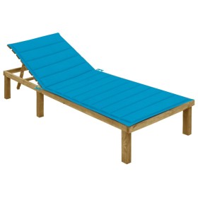 Lettino da Giardino con Cuscino Blu Legno Pino Impregnato