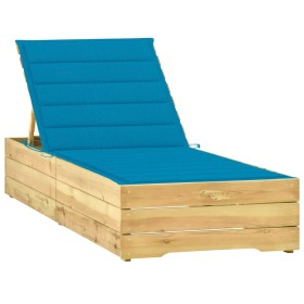 Lettino da Giardino con Cuscino Blu Legno Pino Impregnato