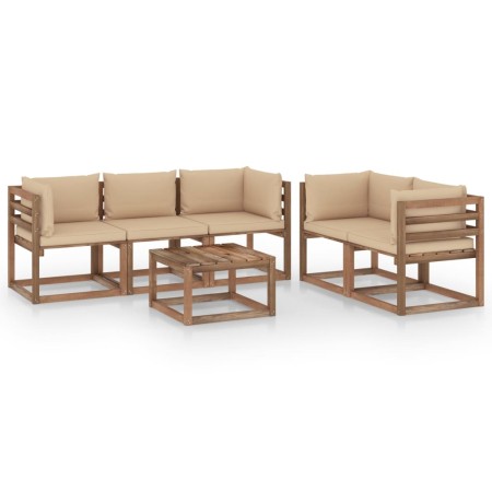 Set Salotto da Giardino 6 pz con Cuscini Beige