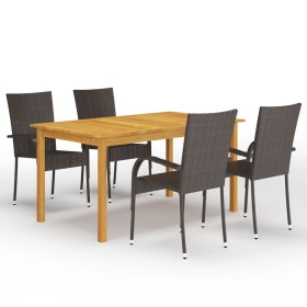 Set Mobili da Pranzo per Giardino 5 pz Marrone