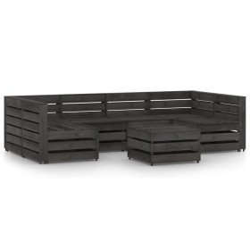 Set Salotto da Giardino 7 pz in Legno di Pino Impregnato Grigio