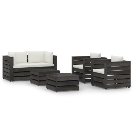 Set Salotto da Giardino 6pz con Cuscini Legno Impregnato Grigio