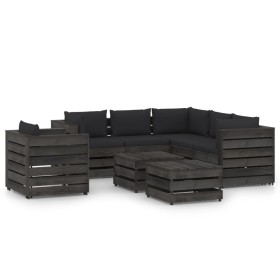 Set Salotto da Giardino con Cuscini 8pz Legno Impregnato Grigio