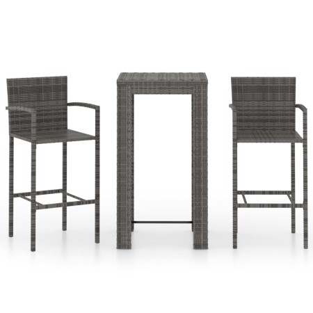 Set Bar da Giardino 3 pz con Braccioli in Polyrattan Grigio